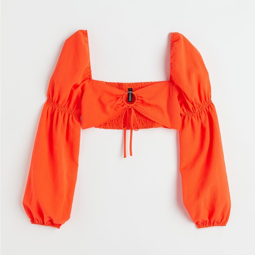 H&M Vibrant Orange Puff Sleeve Crop Top
